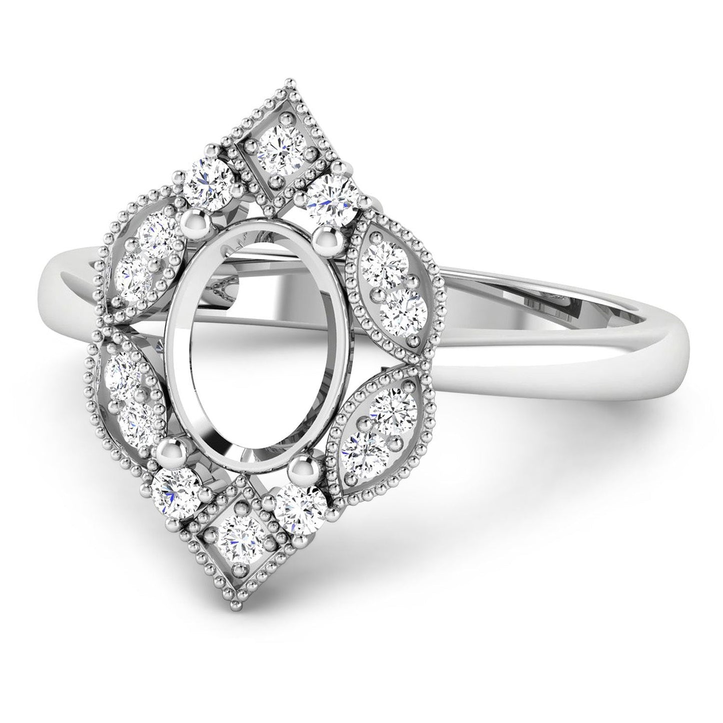 Anillo de oro blanco de 14 quilates con montura semipreciosa de diamante blanco auténtico de 0,20 quilates - con capacidad para gema ovalada de 8x6 mm