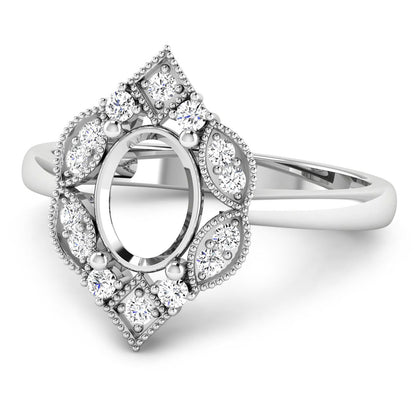 Anillo de oro blanco de 14 quilates con montura semipreciosa de diamante blanco auténtico de 0,20 quilates - con capacidad para gema ovalada de 8x6 mm