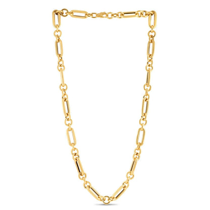 Collar de cadena de eslabones redondos alternados de oro amarillo italiano de 14k