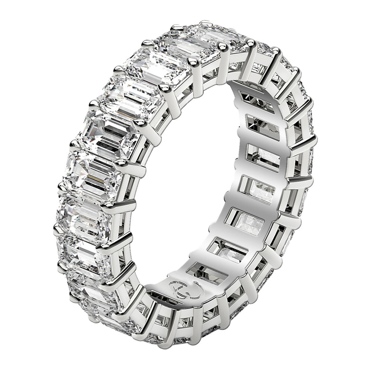Anillo de la eternidad con diamantes de talla esmeralda cultivados en laboratorio en oro blanco de 14k (4 quilates totales FG/VS2)