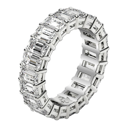 Anillo de la eternidad con diamantes de talla esmeralda cultivados en laboratorio en oro blanco de 14k (4 quilates totales FG/VS2)