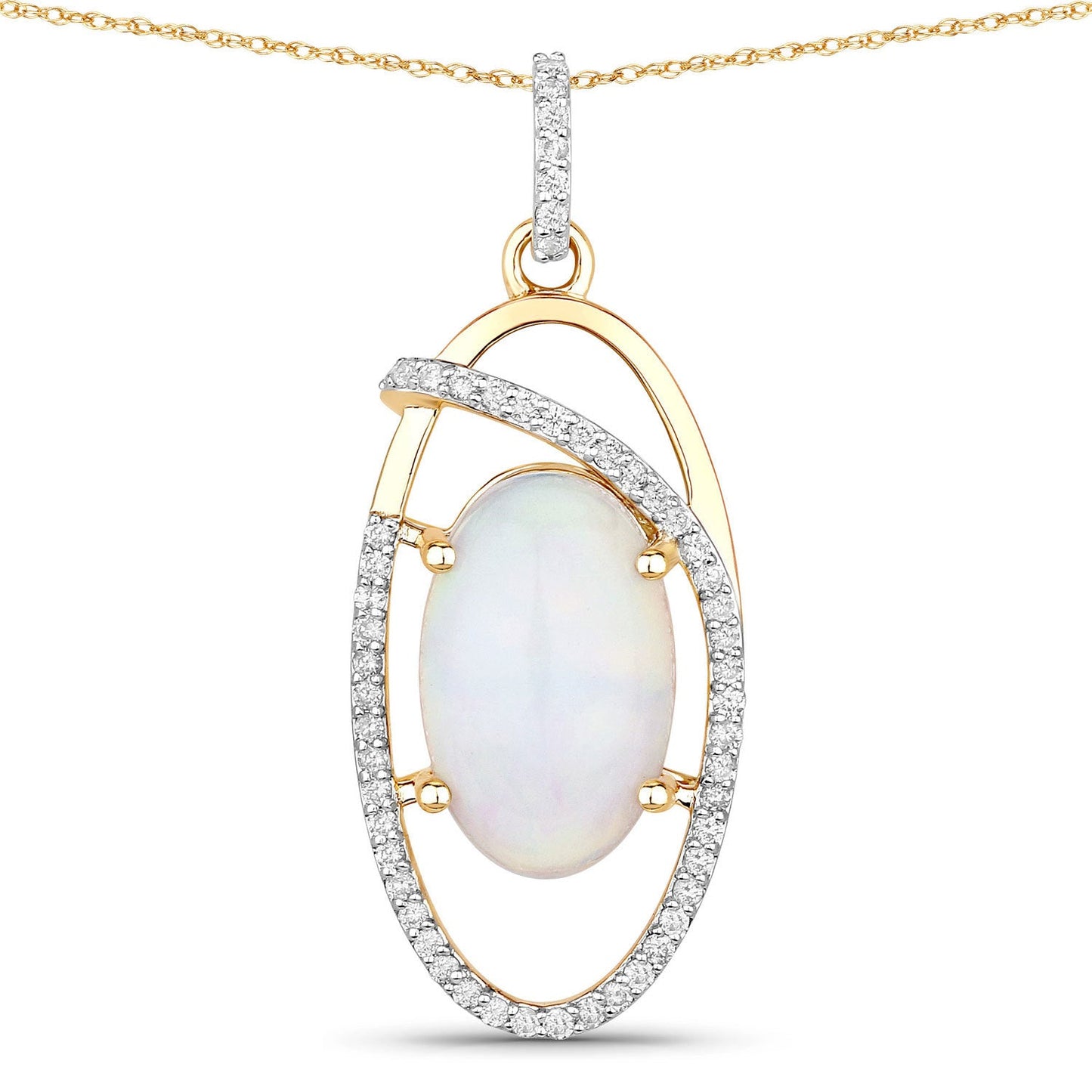 Colgante de oro amarillo de 14 quilates con ópalo etíope natural de 3,59 quilates y diamantes blancos