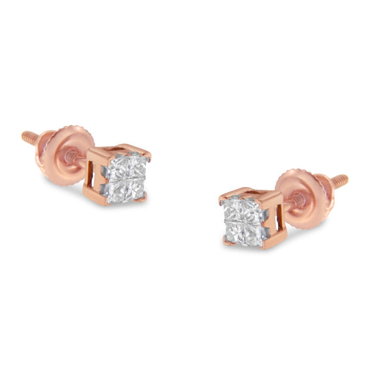 Pendientes de oro amarillo de 10 quilates con diamante talla princesa (1/4 quilates en total, color J-K, claridad I1-I2)