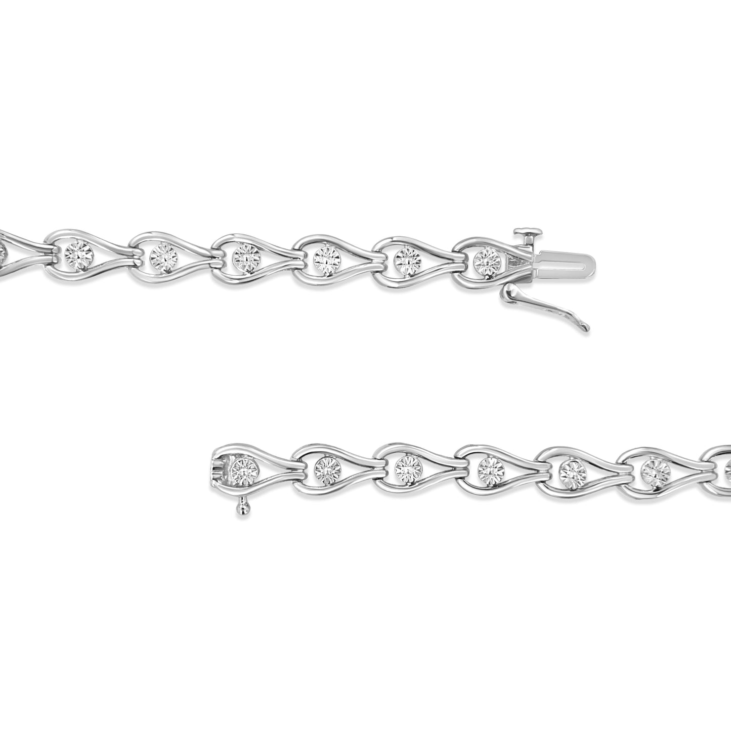 Pulsera de eslabones con forma de pera y bisel de plata de ley .925 con diamantes de 1/10 Cttw engarzados en milagro (color I-J, claridad I3) - 7.25"