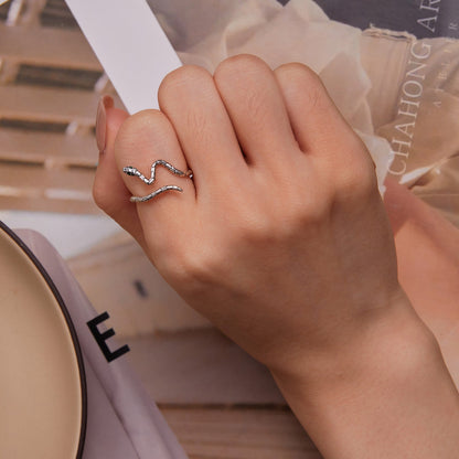 Anillo de plata de ley 925 con pavé de circonitas, de plata oxidada para mujer