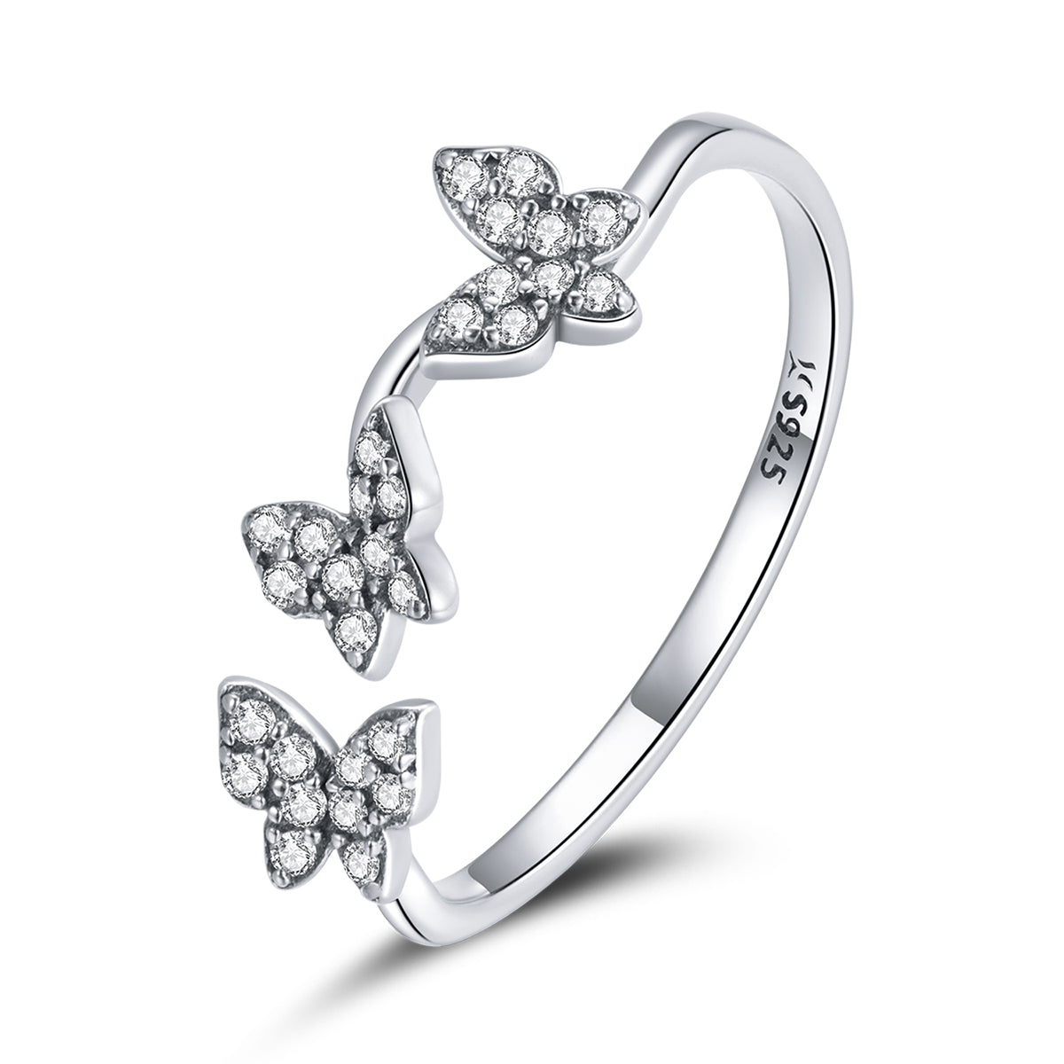 Anillo de mariposa oxidado de plata de ley 925 con pavé de circonitas cúbicas para mujer