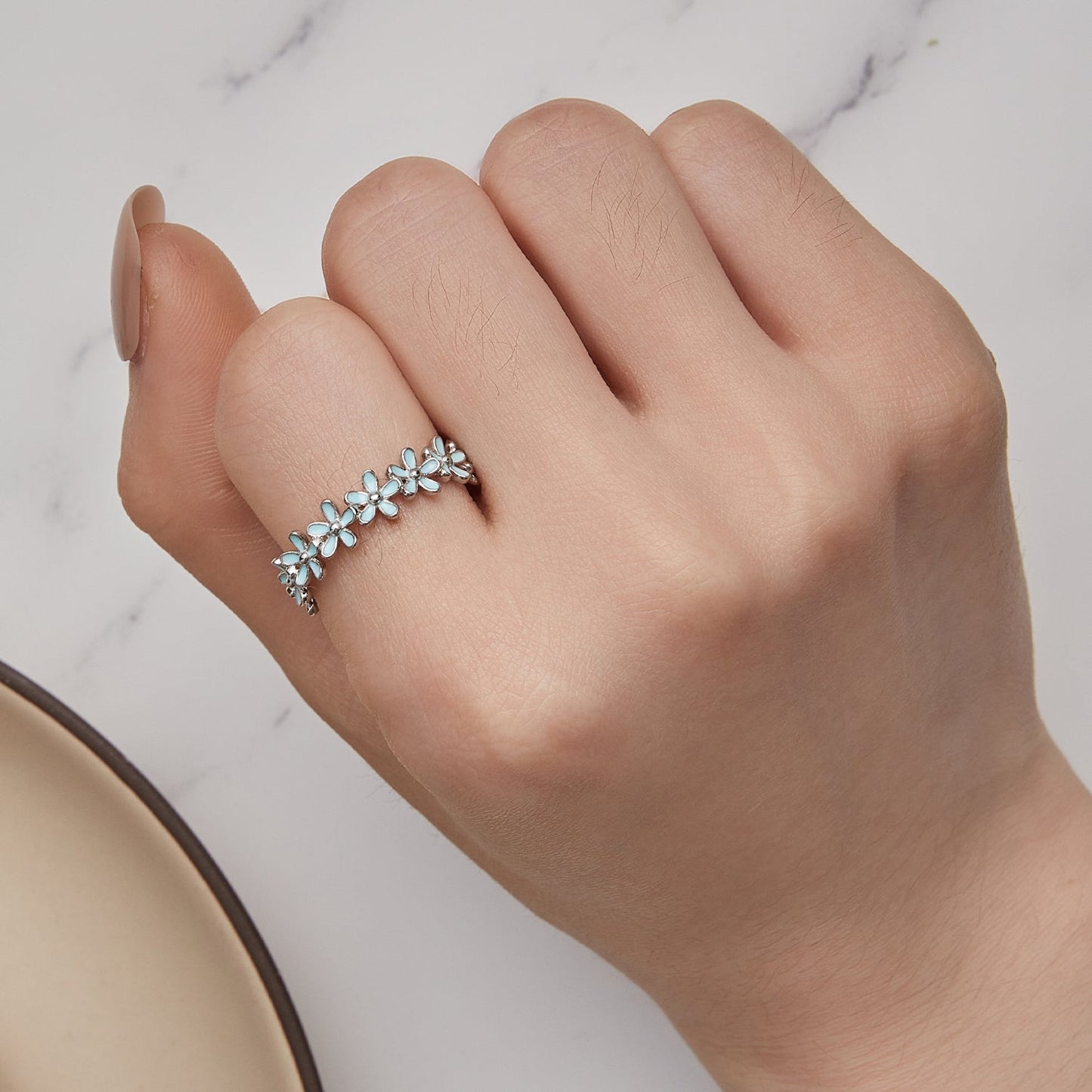 Anillo de plata de ley 925 con esmalte y baño de platino, talla 6, para mujer