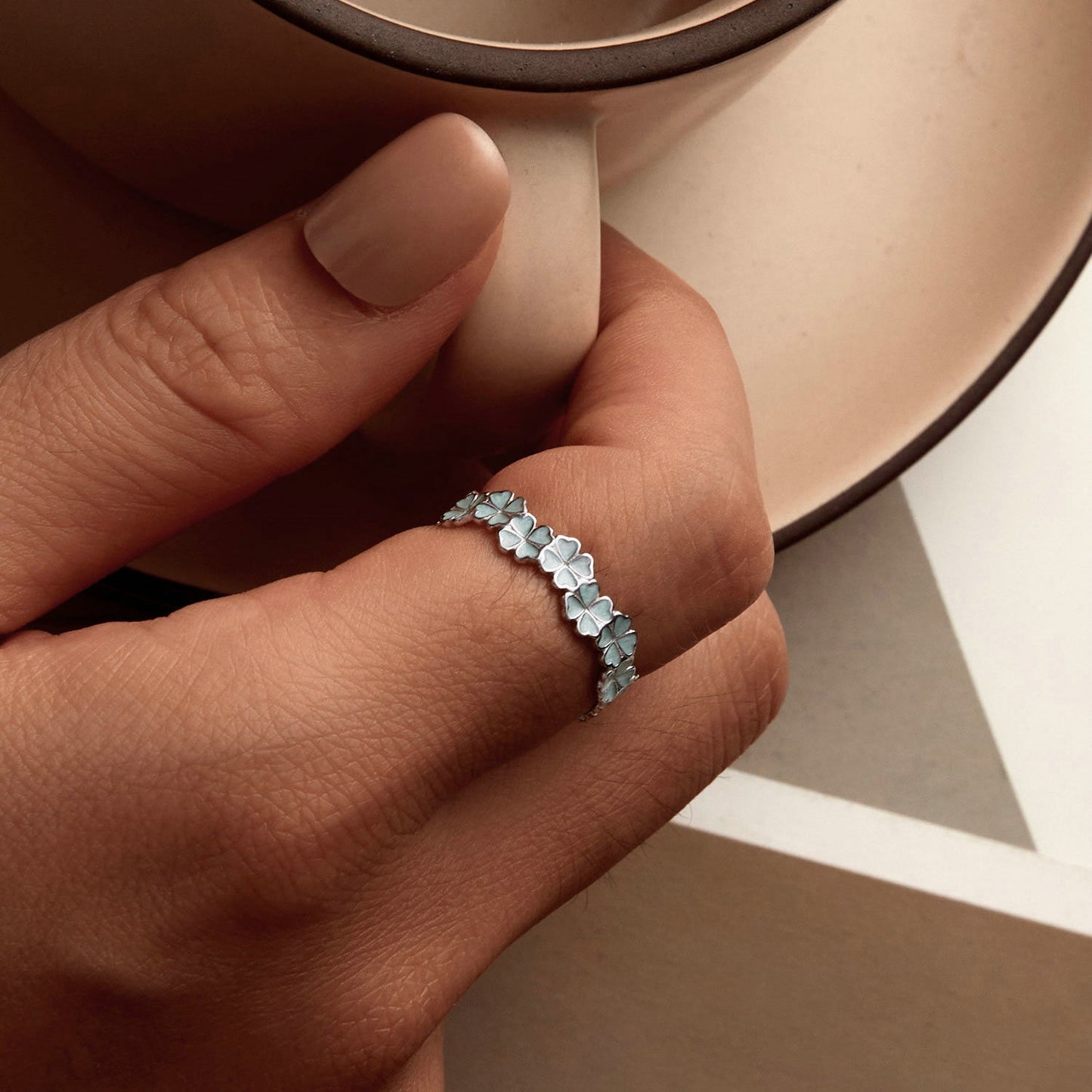 Anillo para mujer de plata de ley 925 esmaltada y chapada en platino, talla 6