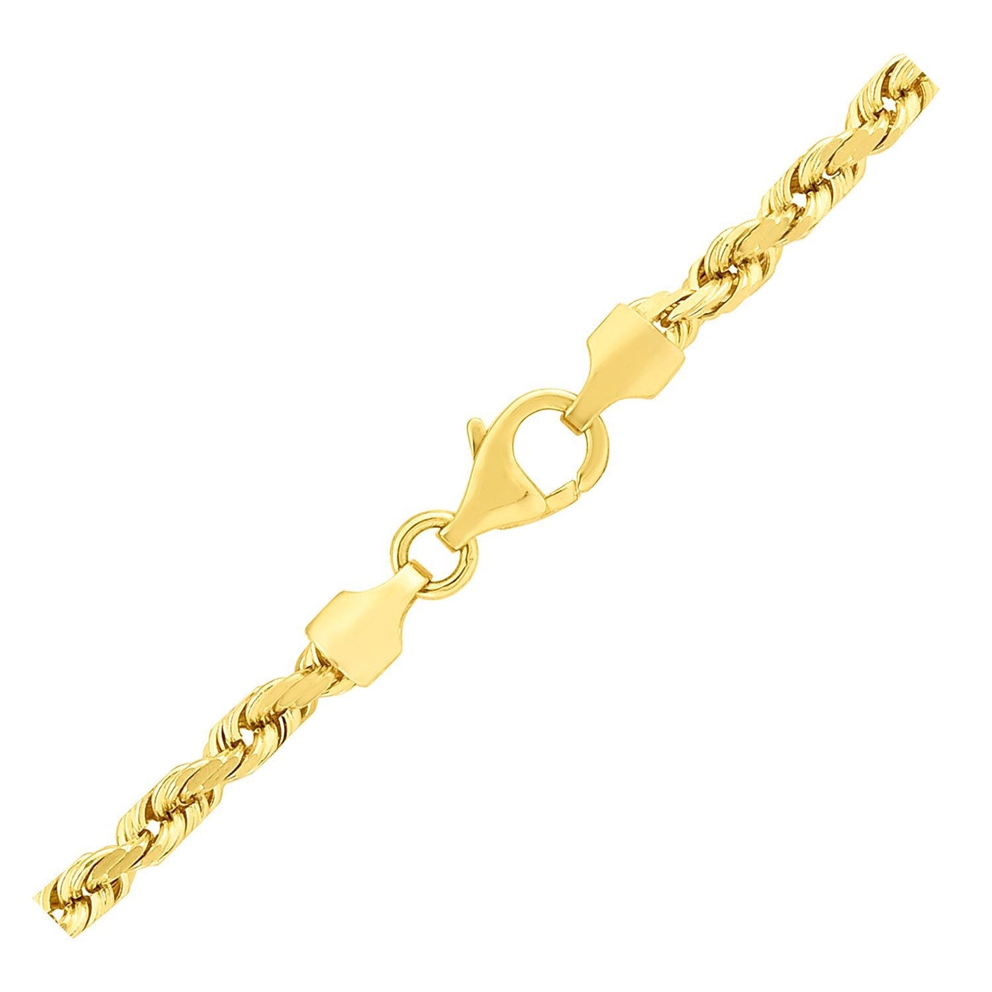 Cadena de cuerda sólida con corte de diamante de oro amarillo de 14k y 3,5 mm