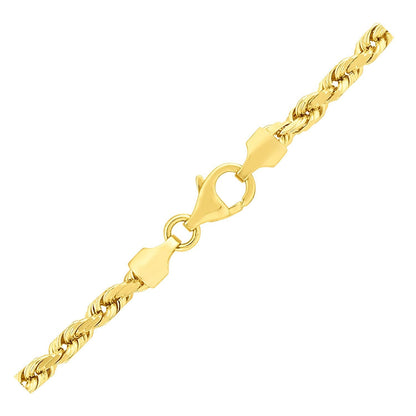 Cadena de cuerda sólida con corte de diamante de oro amarillo de 14k y 3,5 mm
