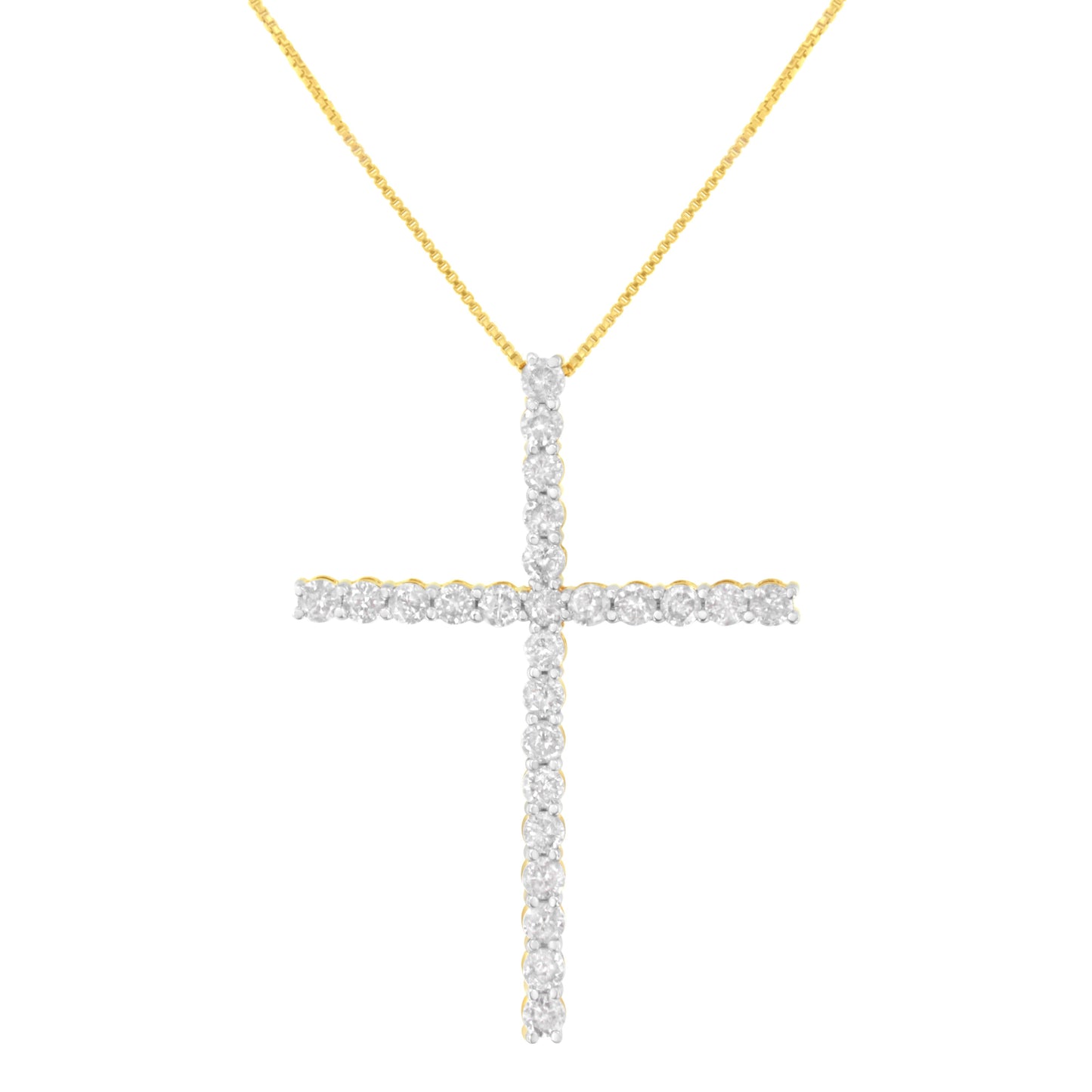 Colgante de cruz de plata de ley .925 de 3,0 quilates de peso total con forma redonda de diamante de 1-1/2" con cadena tipo box (color I-J, claridad I2-I3) - 18"