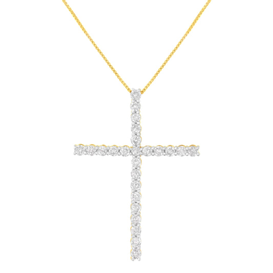 Colgante de cruz de plata de ley .925 de 3,0 quilates de peso total con forma redonda de diamante de 1-1/2" con cadena tipo box (color I-J, claridad I2-I3) - 18"