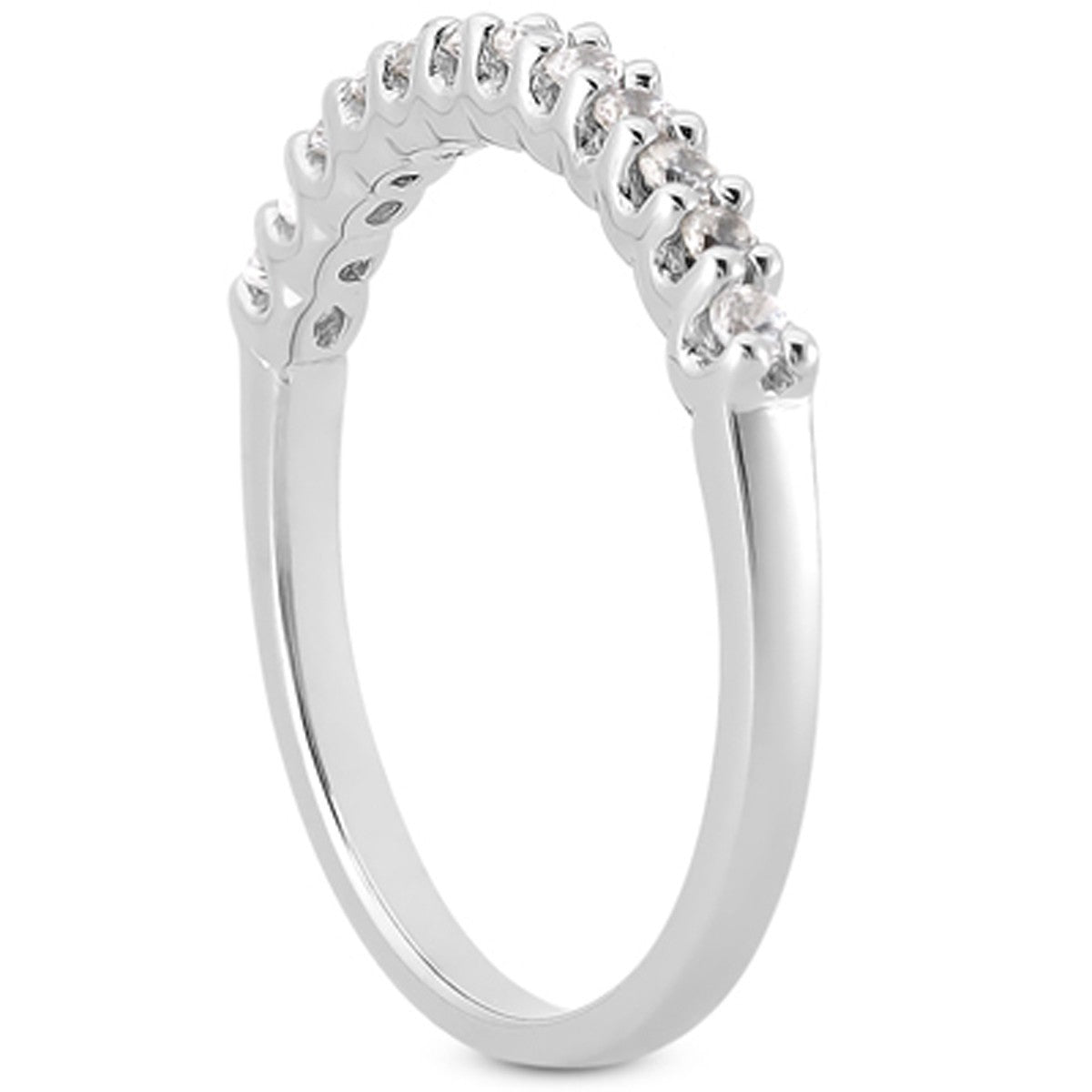 Anillo de boda de diamantes con engaste de fantasía en U y garras compartidas de oro blanco de 14k