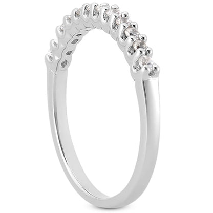 Anillo de boda de diamantes con engaste de fantasía en U y garras compartidas de oro blanco de 14k