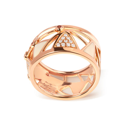 Anillo tipo "Cigar Band" de oro rosa de 14K con diamantes de 1/3 Cttw y turmalina rosa con esmalte blanco (color G-H, claridad SI1-SI2)