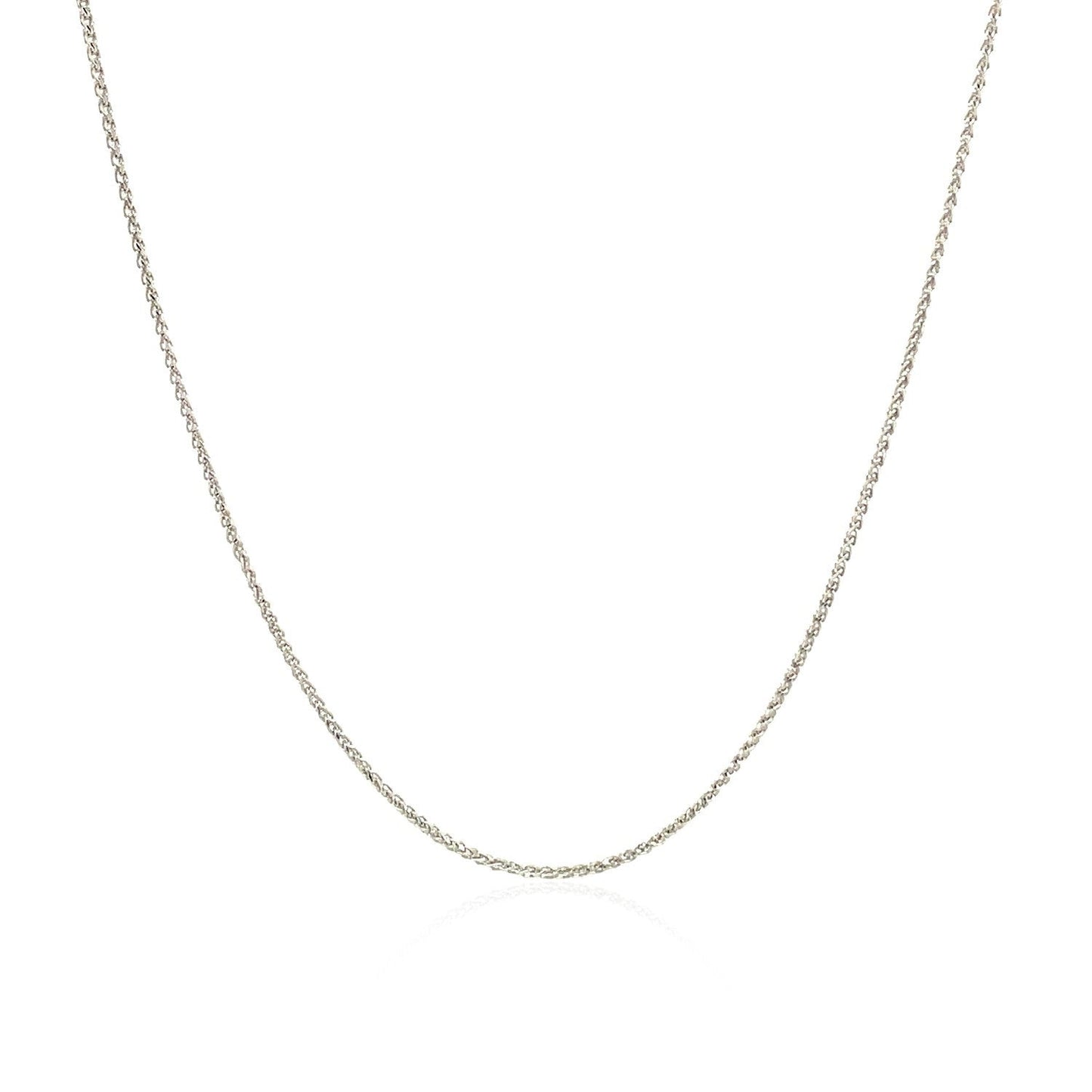 Cadena de trigo redonda de oro blanco de 14k con corte de diamante de 0,6mm