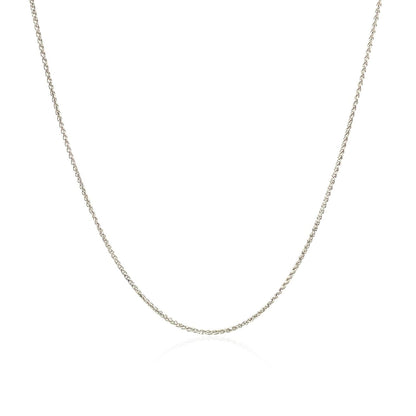 Cadena de trigo redonda de oro blanco de 14k con corte de diamante de 0,6mm