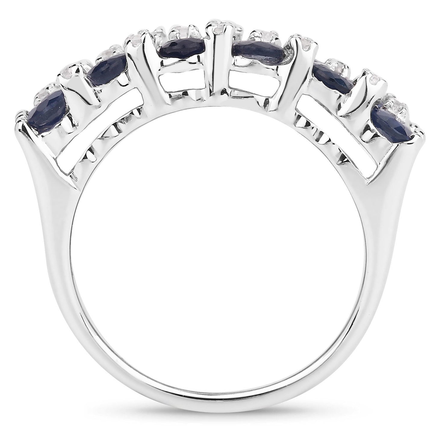 Anillo de plata de ley .925 con zafiro azul auténtico y topacio blanco de 3,66 quilates