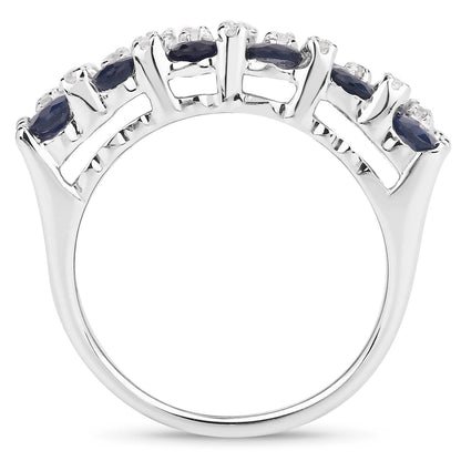 Anillo de plata de ley .925 con zafiro azul auténtico y topacio blanco de 3,66 quilates