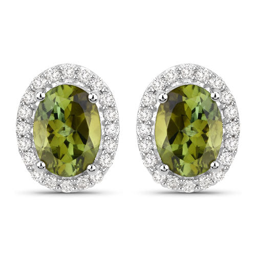 Pendientes de oro blanco de 14 quilates con turmalina verde auténtica de 1,92 quilates y diamantes blancos