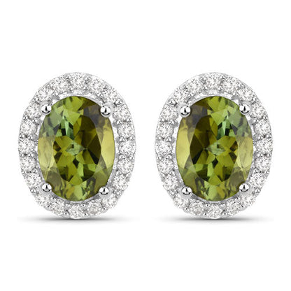 Pendientes de oro blanco de 14 quilates con turmalina verde auténtica de 1,92 quilates y diamantes blancos