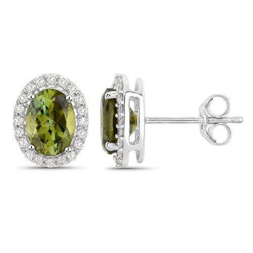 Pendientes de oro blanco de 14 quilates con turmalina verde auténtica de 1,92 quilates y diamantes blancos