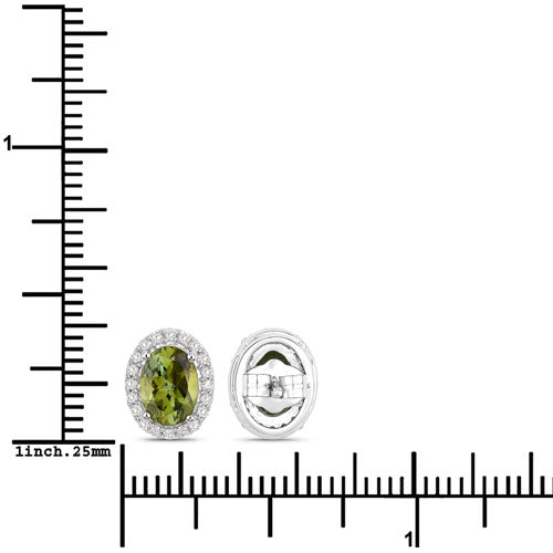 Pendientes de oro blanco de 14 quilates con turmalina verde auténtica de 1,92 quilates y diamantes blancos