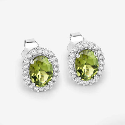 Pendientes de oro blanco de 14 quilates con turmalina verde auténtica de 1,92 quilates y diamantes blancos