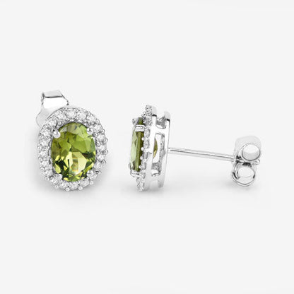 Pendientes de oro blanco de 14 quilates con turmalina verde auténtica de 1,92 quilates y diamantes blancos