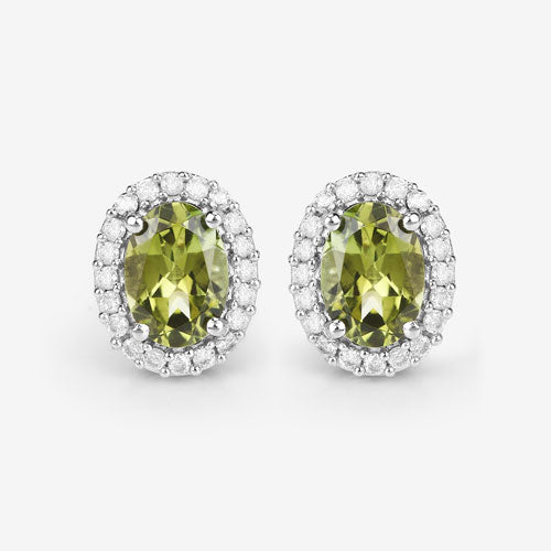 Pendientes de oro blanco de 14 quilates con turmalina verde auténtica de 1,92 quilates y diamantes blancos