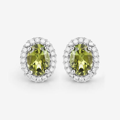 Pendientes de oro blanco de 14 quilates con turmalina verde auténtica de 1,92 quilates y diamantes blancos