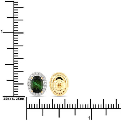Aretes de oro amarillo de 14 quilates con turmalina verde auténtica de 1,92 quilates y diamantes blancos