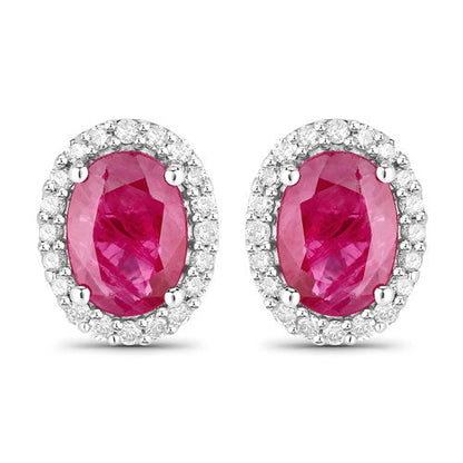 Pendientes de 1,96 quilates de rubí auténtico y diamantes blancos en oro blanco de 14K