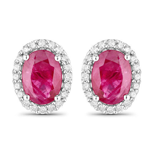 Pendientes de 1,96 quilates de rubí auténtico y diamantes blancos en oro blanco de 14K