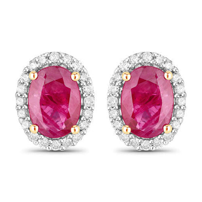 Pendientes de oro amarillo de 14 quilates con rubí genuino de 1,96 quilates y diamantes blancos