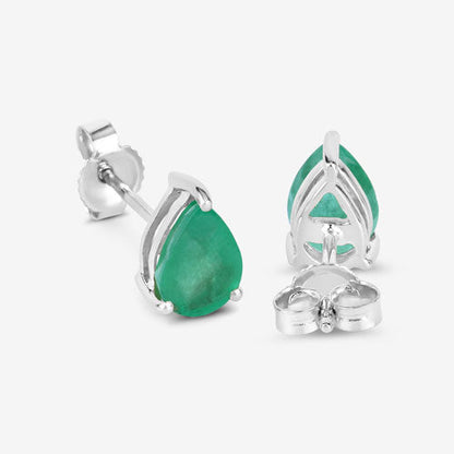 Pendientes de oro blanco de 10 quilates con esmeralda zambiana auténtica de 1,30 quilates