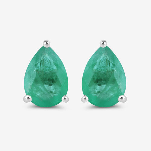 Pendientes de oro blanco de 10 quilates con esmeralda zambiana auténtica de 1,30 quilates