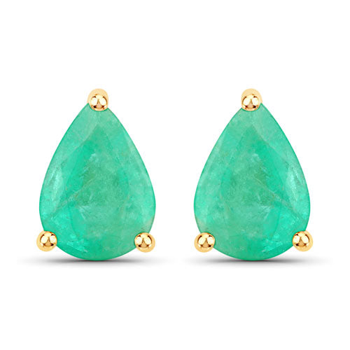 Aretes de oro amarillo de 10 quilates con esmeralda zambiana auténtica de 1,30 quilates