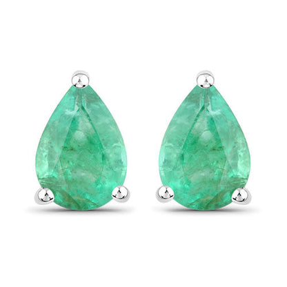 Pendientes de oro blanco de 14K con esmeralda zambiana auténtica de 1,30 quilates