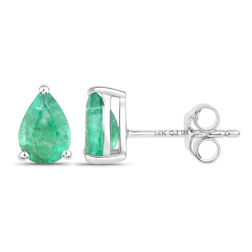 Pendientes de oro blanco de 14K con esmeralda zambiana auténtica de 1,30 quilates