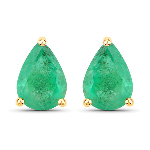 Pendientes de oro amarillo de 14 quilates con esmeralda zambiana auténtica de 1,30 quilates