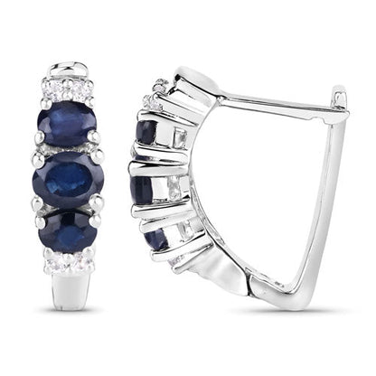 Pendientes de plata de ley .925 con zafiro azul genuino de 1,66 quilates y topacio blanco