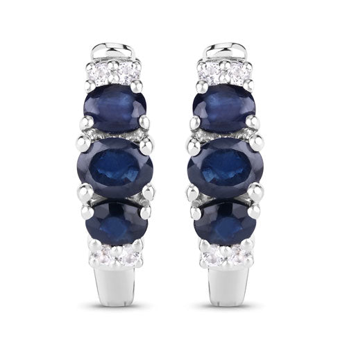Pendientes de plata de ley .925 con zafiro azul genuino de 1,66 quilates y topacio blanco