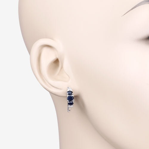 Pendientes de plata de ley .925 con zafiro azul genuino de 1,66 quilates y topacio blanco