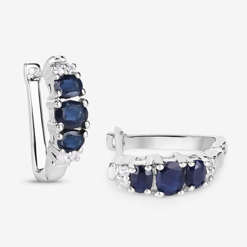 Pendientes de plata de ley .925 con zafiro azul genuino de 1,66 quilates y topacio blanco