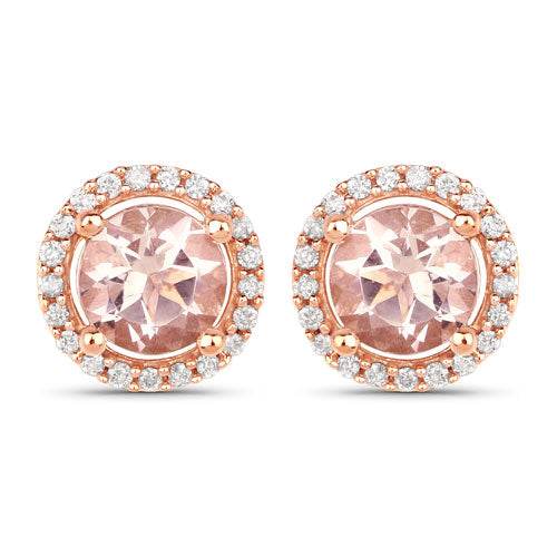 Pendientes de oro rosa de 14 quilates con morganita auténtica de 0,93 quilates y diamantes blancos