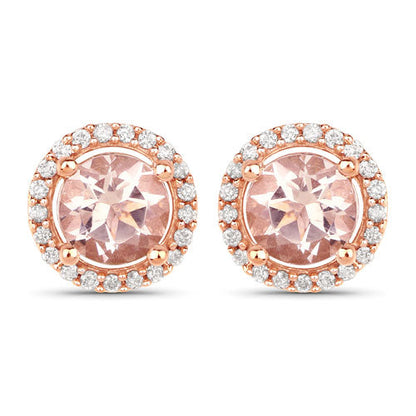 Pendientes de oro rosa de 14 quilates con morganita auténtica de 0,93 quilates y diamantes blancos