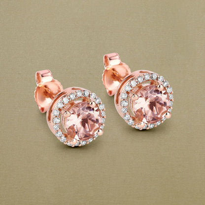 Pendientes de oro rosa de 14 quilates con morganita auténtica de 0,93 quilates y diamantes blancos