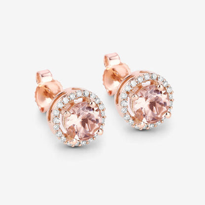 Pendientes de oro rosa de 14 quilates con morganita auténtica de 0,93 quilates y diamantes blancos