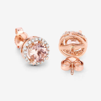 Pendientes de oro rosa de 14 quilates con morganita auténtica de 0,93 quilates y diamantes blancos